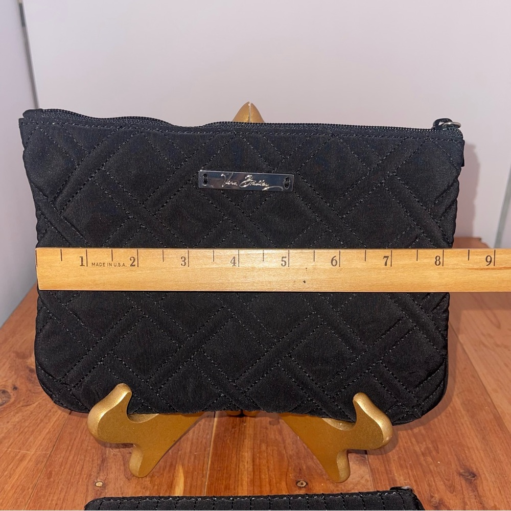 Two Piece Vera Bradley Black Quilted Pouches Cosmetic Money Wristlet Bags - Picture 3 of 7